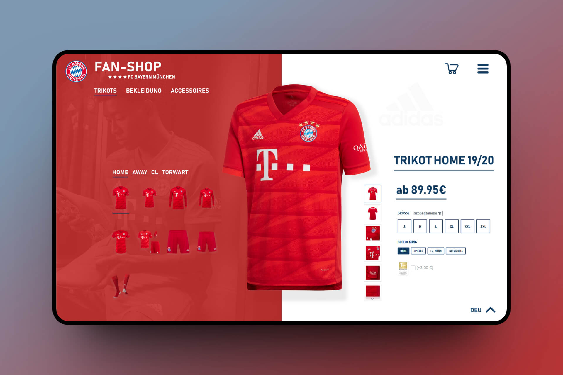 Screenshot of the trikot product page.