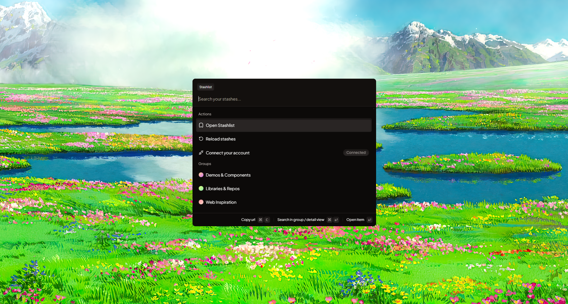 Screenshot of the Stashlist desktop launcher UI.