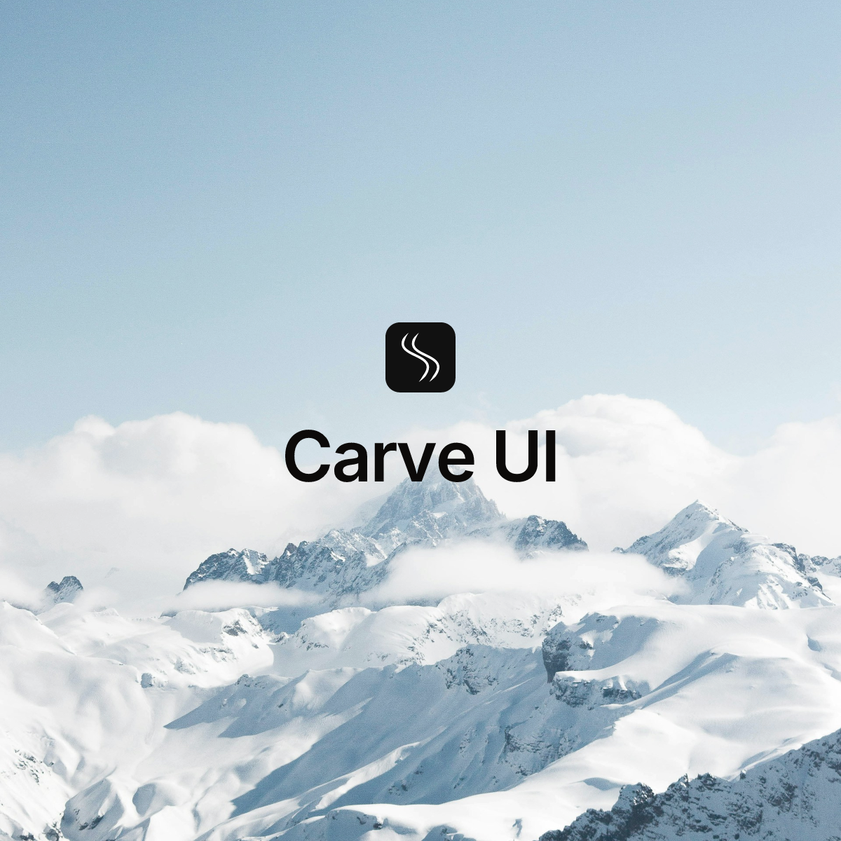 Snowy mountains in the background and the text "Carve UI" with logo in the foreground